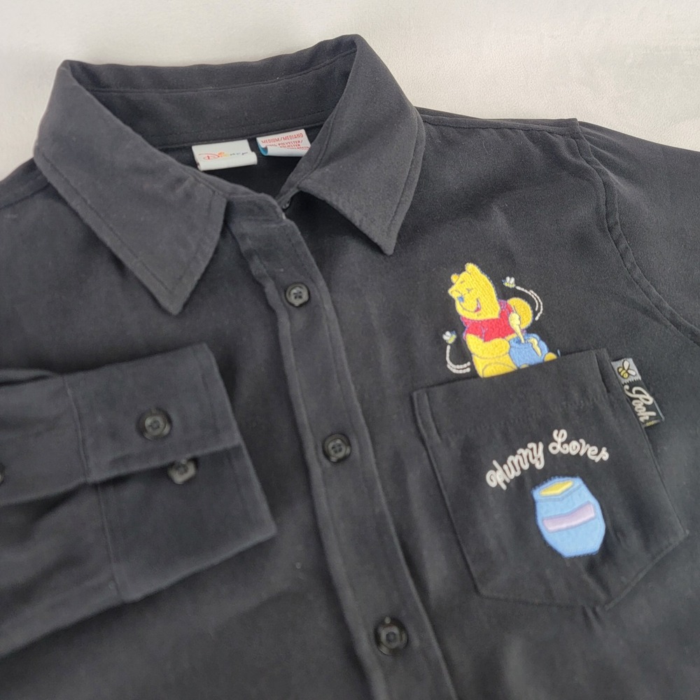 Vintage Disney Store Winnie The Pooh Long Sleeve Button Down Shirt M Soft Black